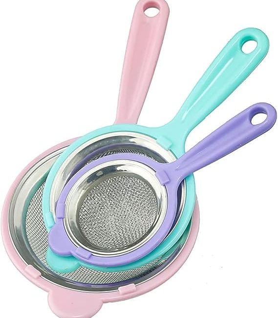 Colorful Stainless Steel Mesh Tea Strainer with Plastic Handle – Fine Sieve for Kitchen Use