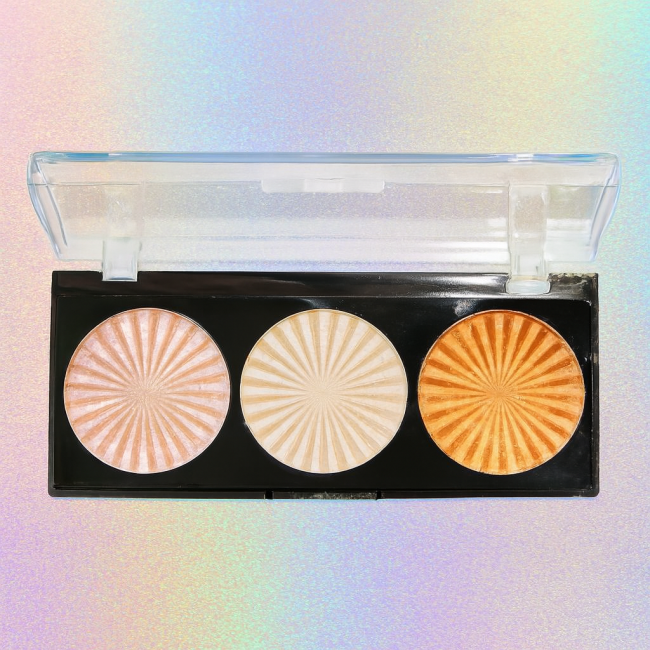 Miss Rose 3-Color Highlighter Palette – Peach, Light Golden & Silver Shades