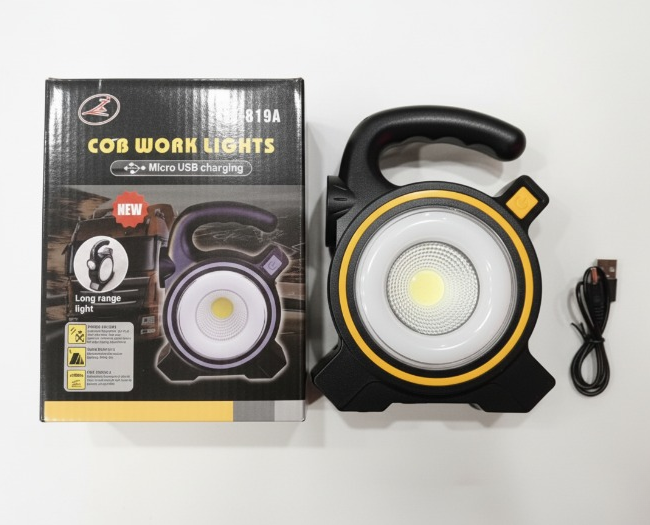 COB LED Work Light JY-819A – Rechargeable Portable Torch with Micro USB Charging, Ultra-Bright Illumination & Durable Design for Home, Car & Outdoor Use