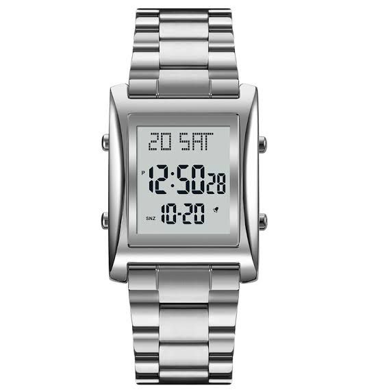 Skmei Men’s Digital Square Watch – Stainless Steel Chain, Quartz Movement, Without box