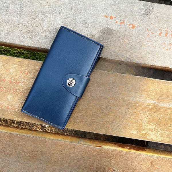 Tri-Fold Pure Leather Long Wallet for Men & Women – Genuine Cow Leather Fashion Wallet with Multiple Card Slots, Cash & Mobile Compartments – Stylish Smooth Pattern in Brown, Black & Blue (18×9×2cm)