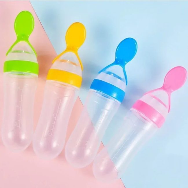 Silicone Baby Spoon Squeezing Feeding Bottle Feeder – Soft, Safe & Easy Baby Food Dispenser (Random color)