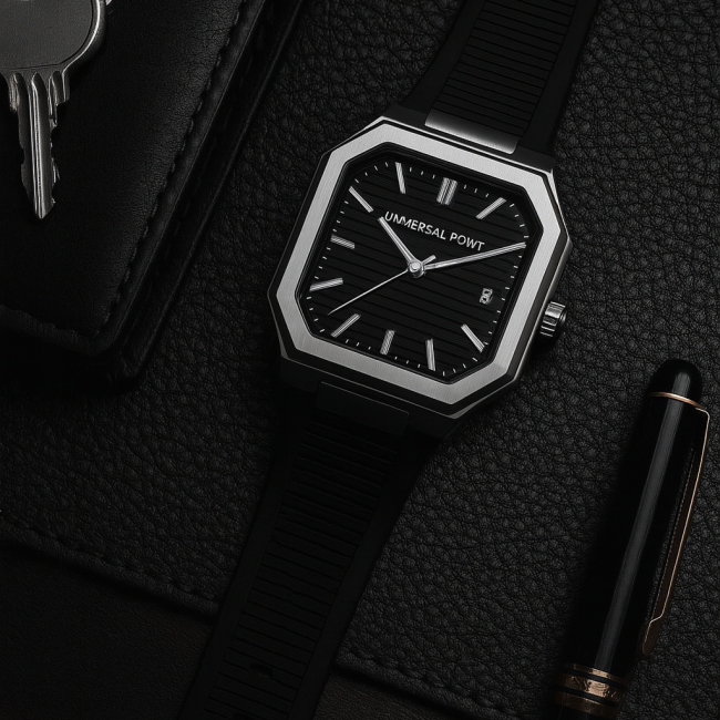 Universal Point UP 1988 – Square Dial Leather Strap Watch | Stainless Steel Case | Water Resistant 3 ATM (With Box)