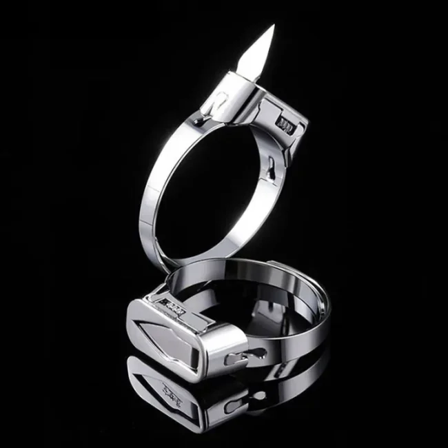 Stainless Steel Self-Defense Ring with Hidden Blade – Adjustable Mini Knife Ring for Personal Safety – Wearable Concealed Protection Tool for Men & Women