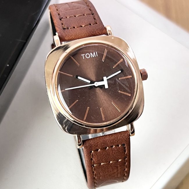 TOMI Original Leather Strap Watch – Waterproof | Box Included | Elegant Design for Everyday Wear