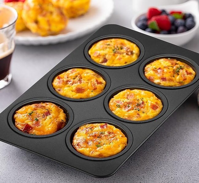 6-Cup Muffin Pan – Non-Stick Carbon Steel Cupcake Baking Tray | Heavy Duty Standard Bakeware for Muffins, Cakes, Mini Pies & More
