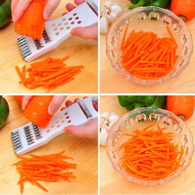 5-in-1 Multi Vegetable Cutter & Peeler – Multipurpose Julienne Slicer, Grater, Metal Scraper, and Fruit & Vegetable Kitchen Tool